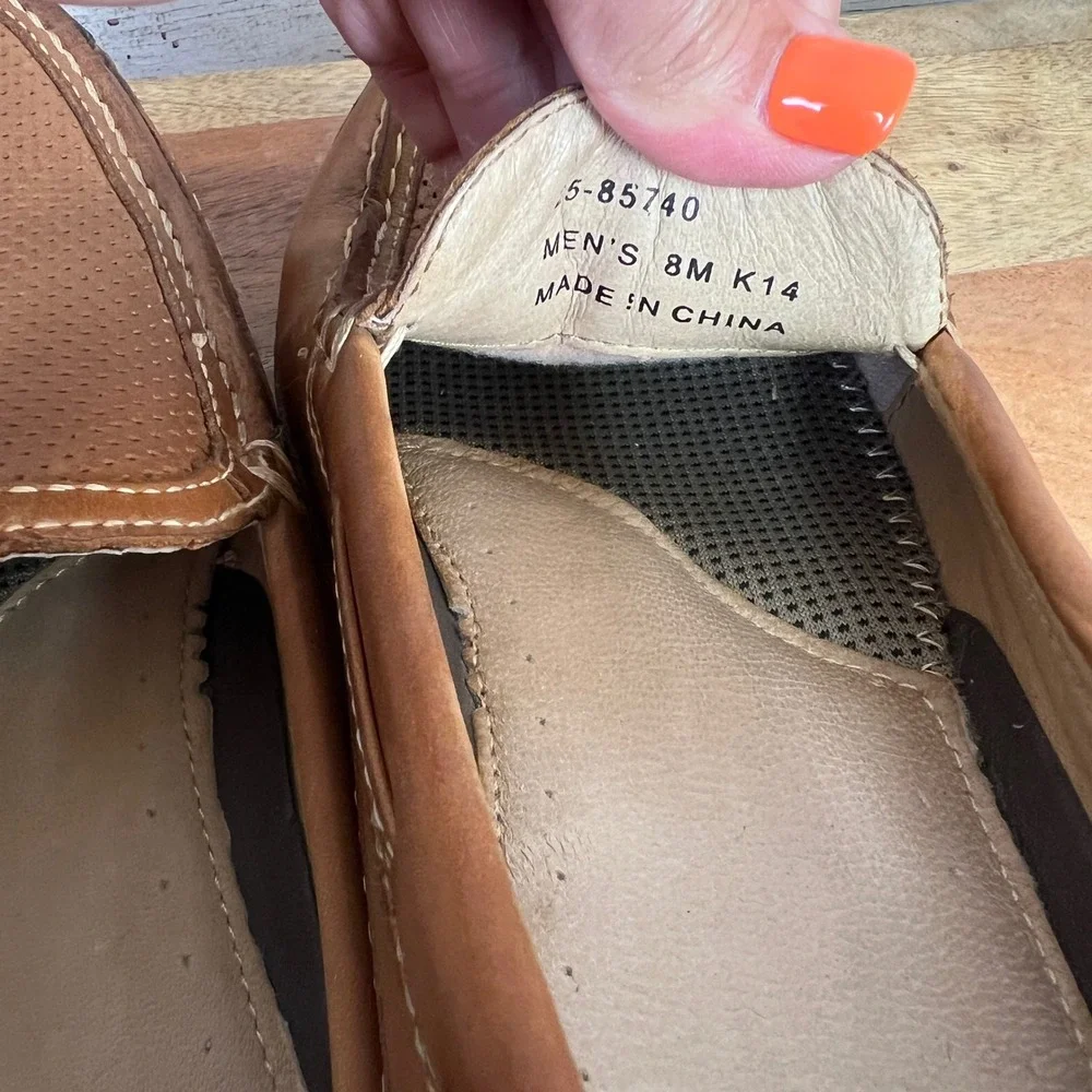 Johnston & Murphy J&M Shoes Men 8M Tan Leather Memory Foam Slip On Loafers